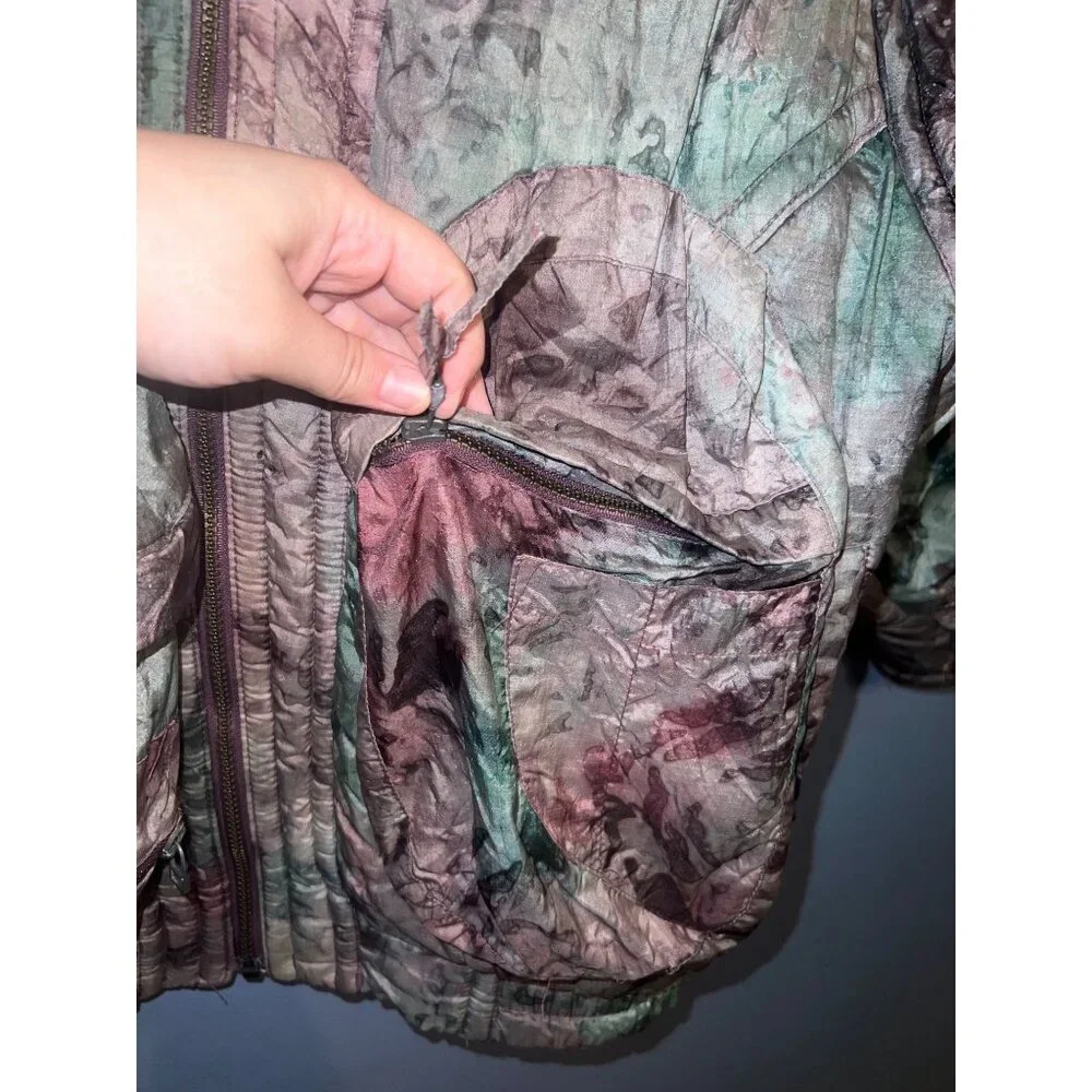 Vintage Women's Puffer Winter Jacket Metallic Purple/Green Camo Sz Med East West